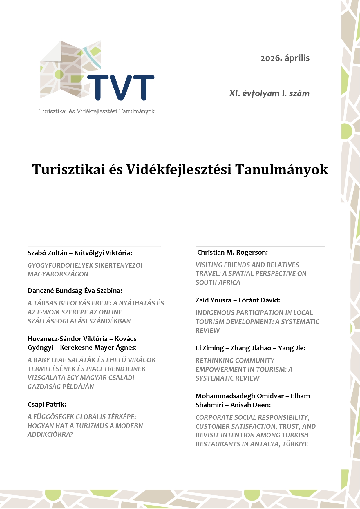 					View Évf. 11 szám 1 (2026): Turisztikai és Vidékfejlesztési Tanulmányok
				