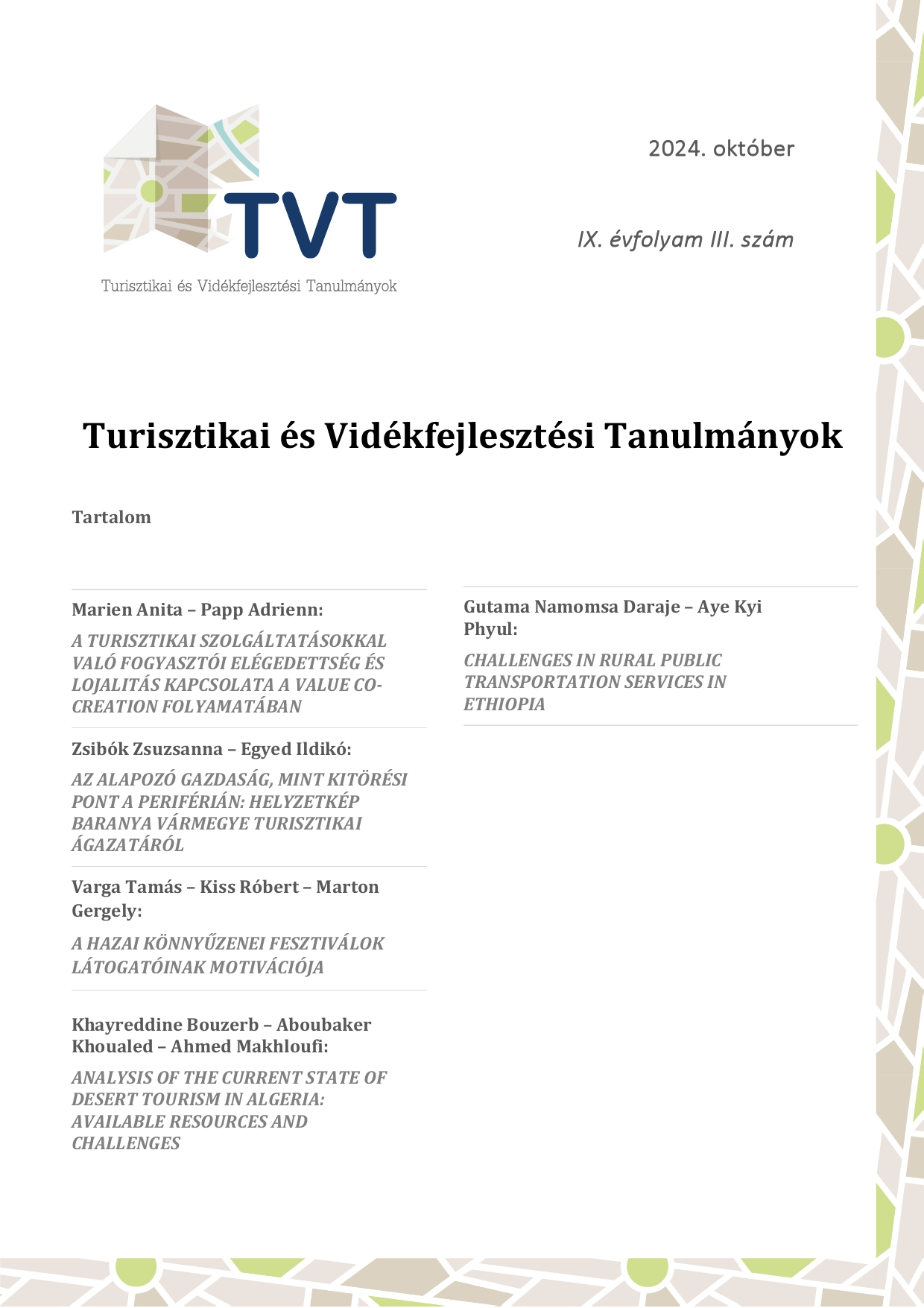 Turisztikai és Vidékfejlesztési Tanulmányok